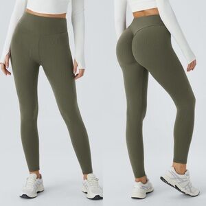 Halara OneForm Seamless Flow Jacquard scrunch Butt Lifting Leggings green Medium